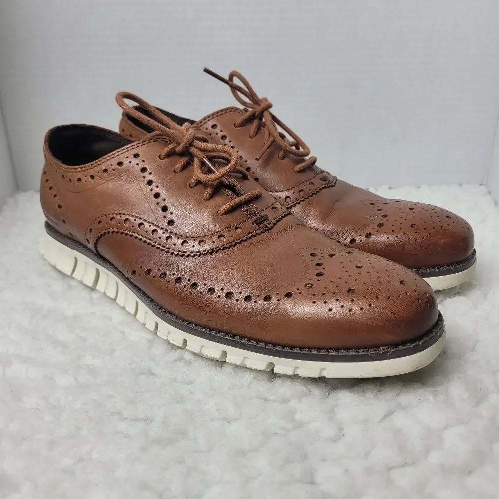 Cole Haan Zerogrand Men’s Size 8.5 Brown Leather Wingtip Oxford Shoes C14493